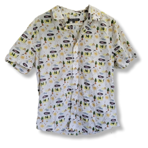 Slate & Stone Casual White Button Down Shirt with Egyptian Playful Print - Picture 1 of 10